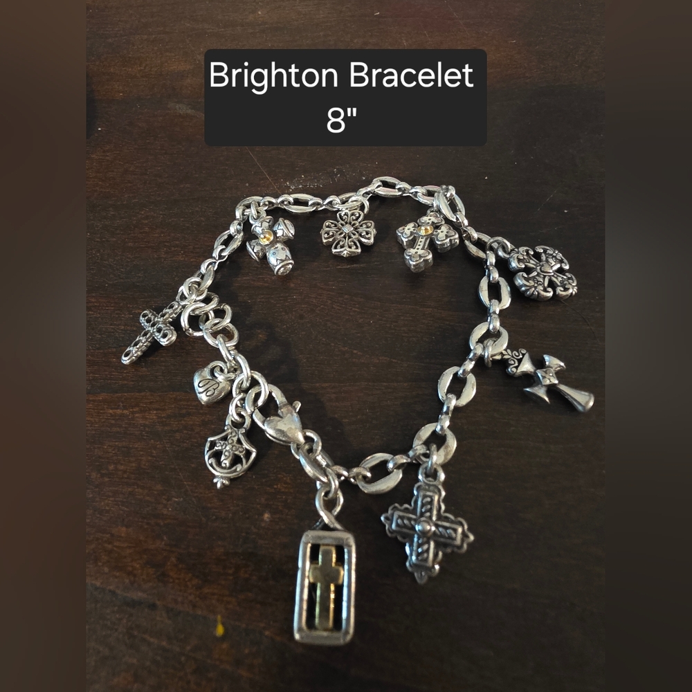 BRIGHTON Silver Charm Bracelet with Crosses and Hearts